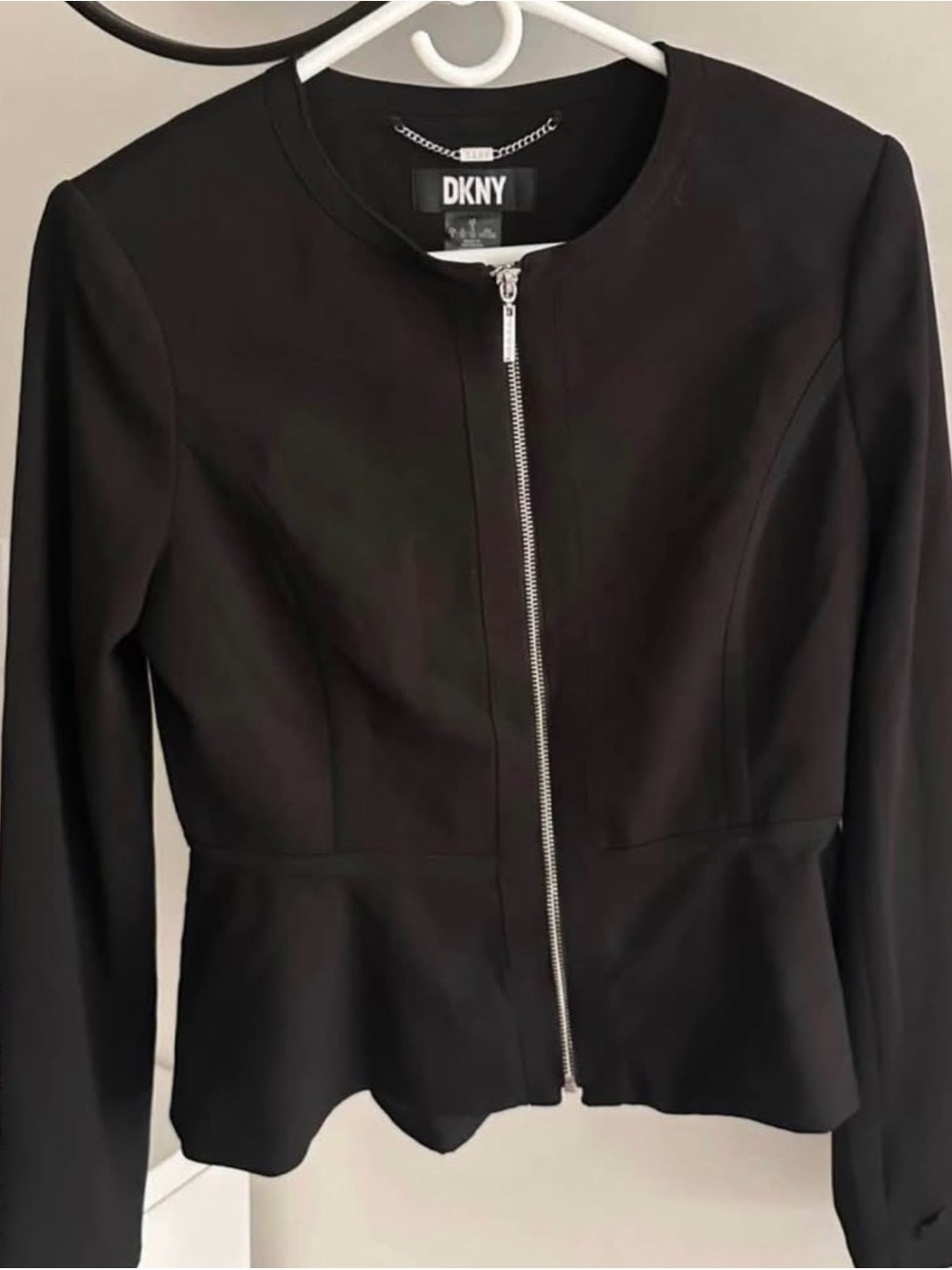 DKNY Black Zip-Up Peplum Blazer